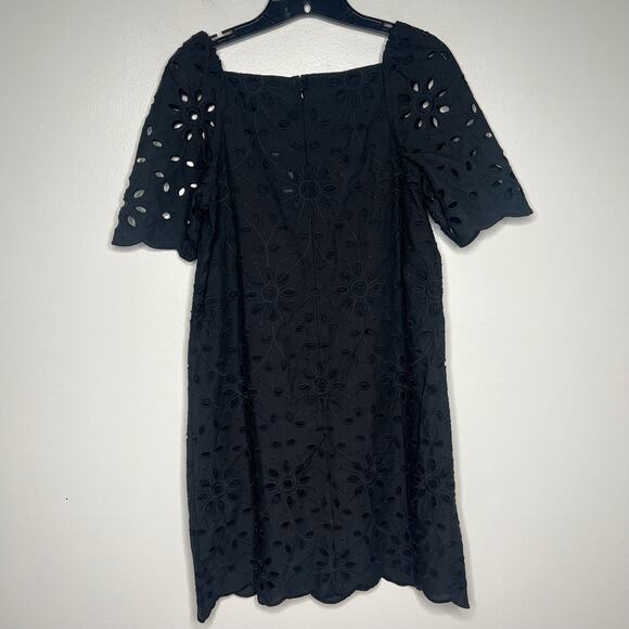 NEW Ann Taylor Black Eyelet Square Neck Sift Dress Short Sleeve Scalloped Hem 2 - Picture 6 of 10